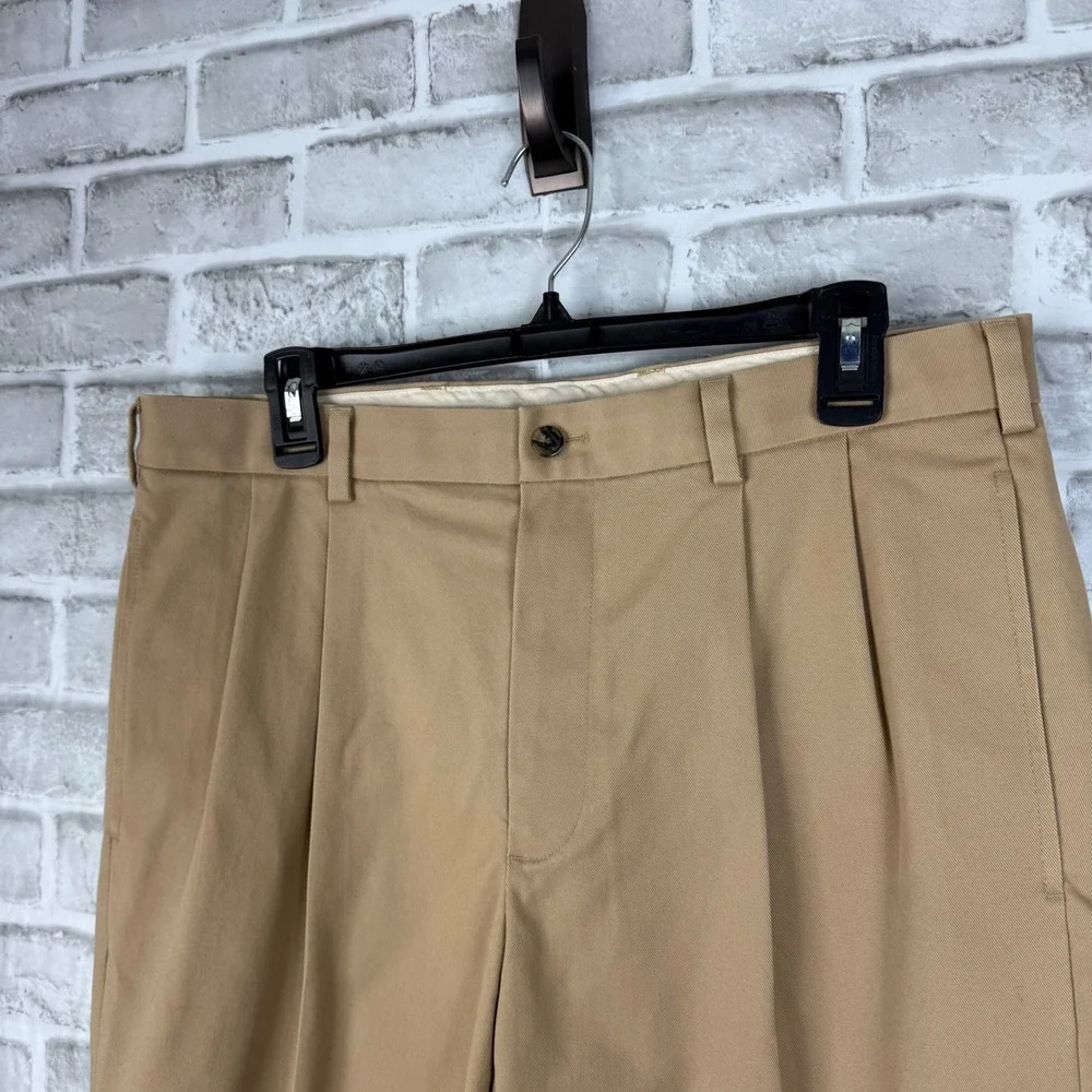 Brooks Brothers Elliot Advantage Chino Khaki Pleated Cuffed Pants Mens 34x32